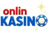 Logo kasyna online: „onlin” czerwone małe litery, „KASINO” niebieskie duże litery, „O” jako żeton.
