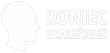 Białe logo z sylwetką głowy i napisem KONIEC UZALEŻNIEŃ na przezroczystym tle