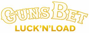 Logo Guns Bet w żółtej stylistyce, marka online‑kasyna Luck’n’Load