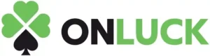 Logo Onluck z zieloną koniczyną i pikem, marka online‑kasyna